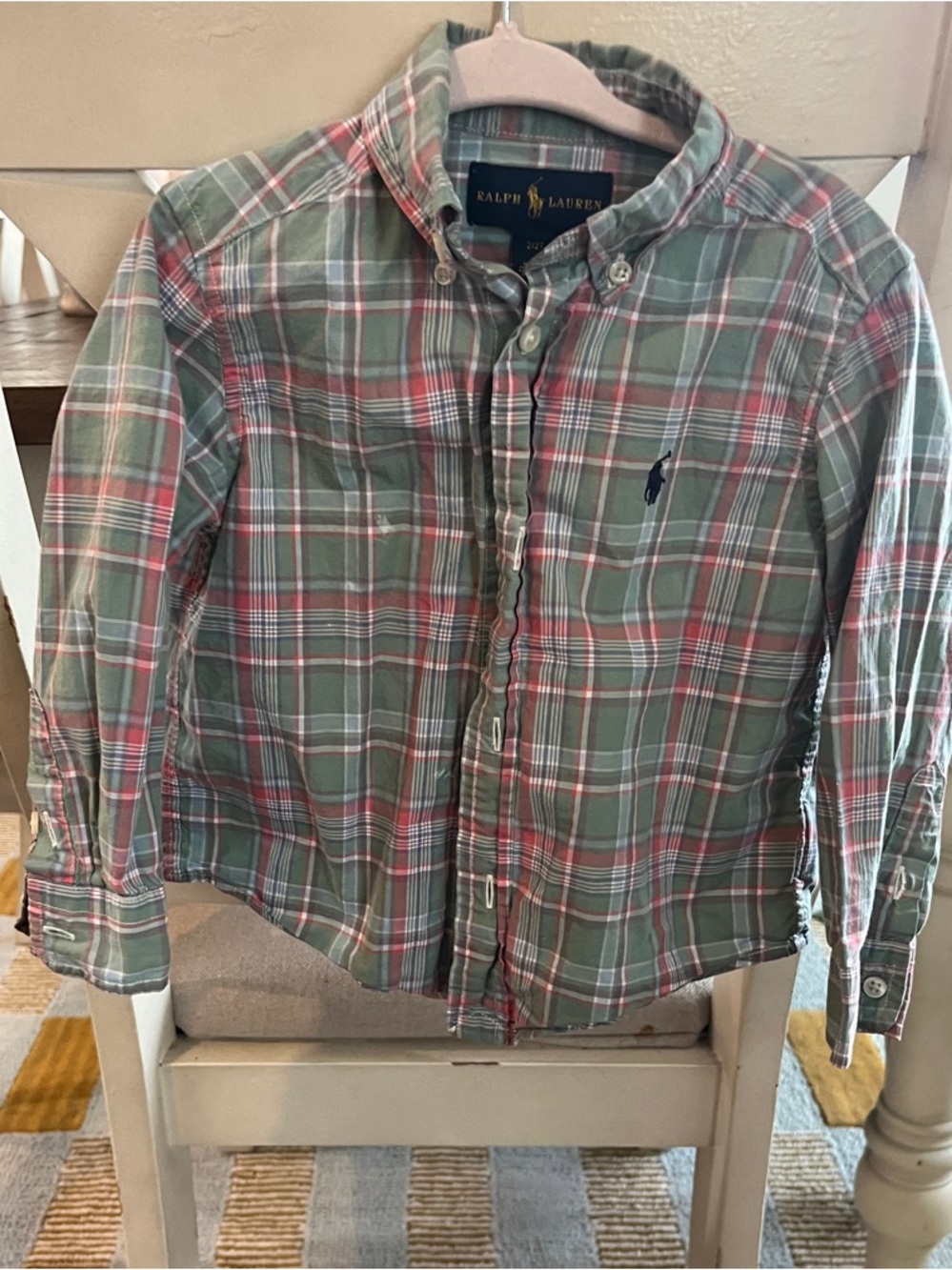 Ralph Lauren Olive & Pink Plaid Button-Down Shirt for Kids